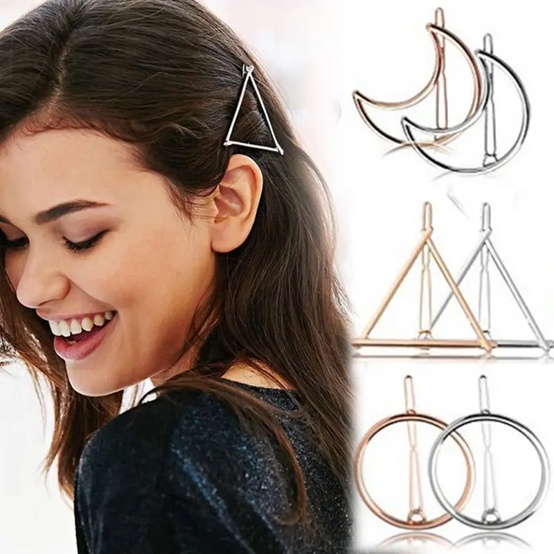 Round Triangle Barrettes Hairpin Chic Metal Geometric Hair Clip Barrette Hair Claws Women Girls Fashion Hair Accessories Gifts