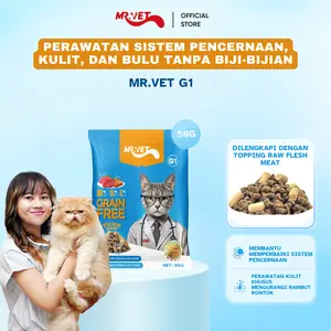 Mr.Vet GRAIN FREE - KOMBO 5 Makanan Kucing 50g untuk mendukung pencernaan dan perkembangan menyeluruh untuk kucing