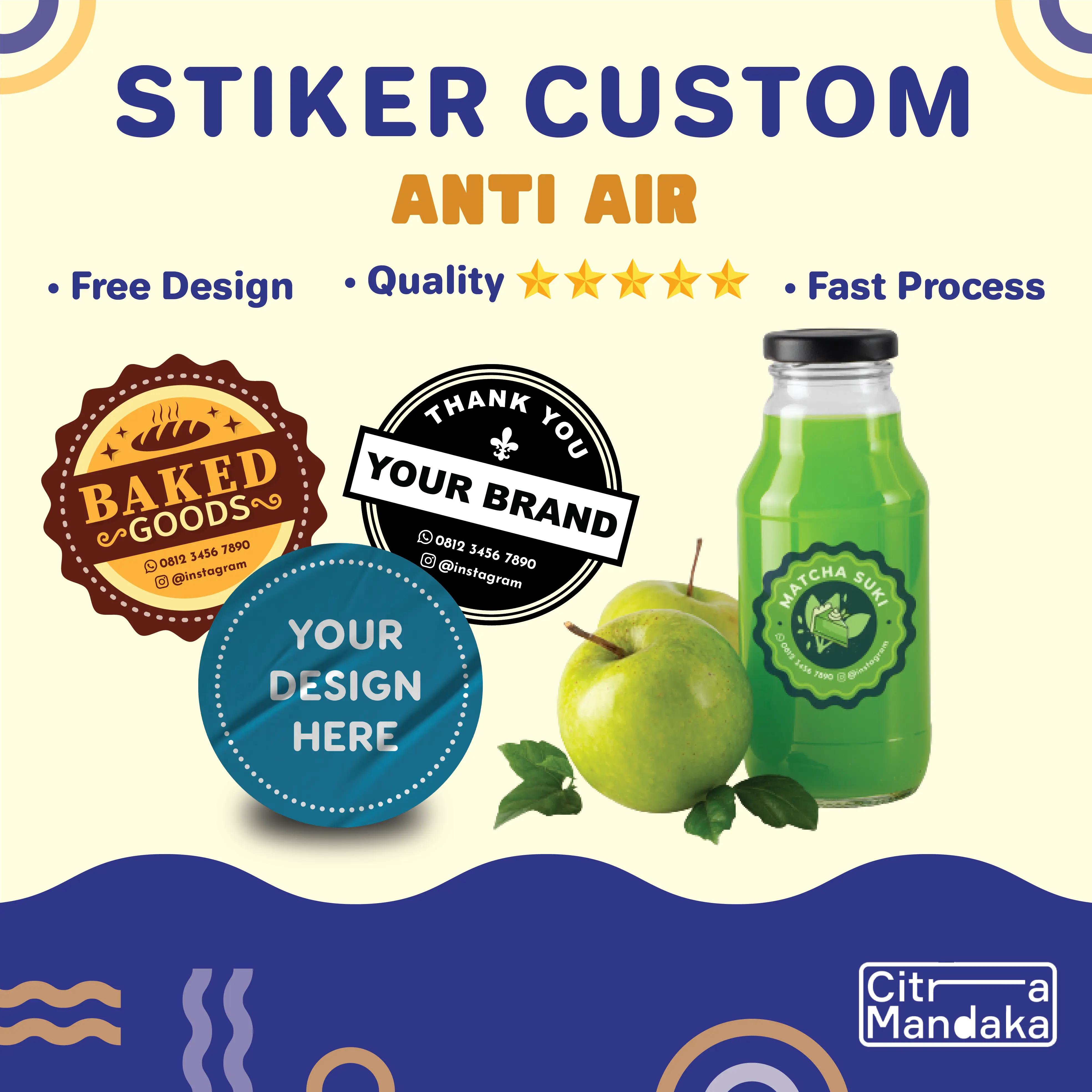 Stiker Vinyl Custom Logo Produk Jualan Makanan Anti Air Print Label Sticker Transparan Makanan Minuman