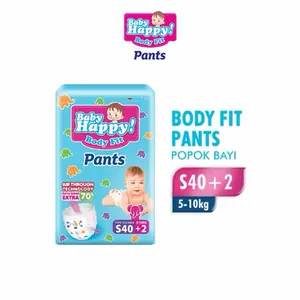 [2PCK] Baby Happy Body Fit Pants Popok Bayi S40+2 , M32 , L28 , XL26 , XXL24 untuk Bayi 5-10kg dengan Teknologi Air Through