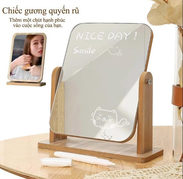 Gương Gỗ Trang Điểm Để Bàn Phong Cách Hàn Quốc Mỹ Phẩm Cosmetic