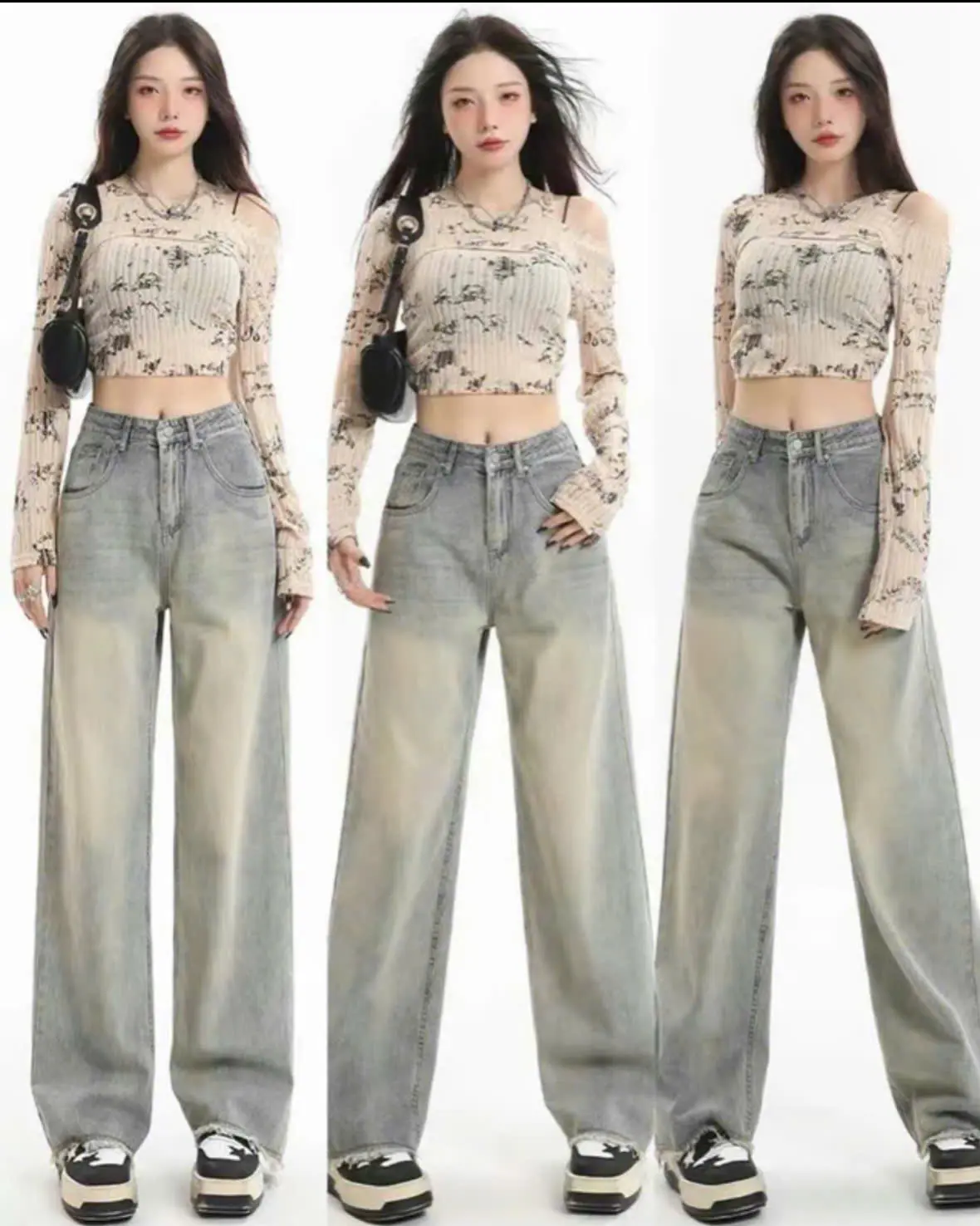 QUẦN JEANS NỮ ỐNG RỘNG XUÔNG CẠP CAO MÀU DƠ BỤI HACK DÁNG HOTTREND 2025