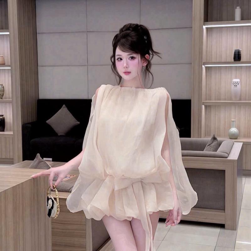 Váy Voan Thắt Nơ Eo Hở Tay Tiểu Thư Kèm Quần Bảo Hộ Phong Cách Sang Trọng Cho Nữ. - Hân Linh shop