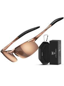 メンズ スポーツ偏光サングラス UV400、軽量アルミ・マグネシウムフレーム、ゴルフ、釣り、運転、ランニングに最適、掃除用クロス付き