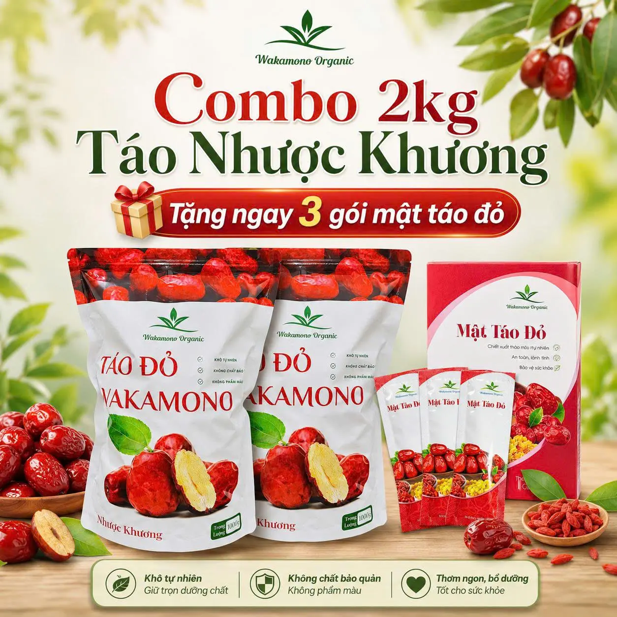 Táo Nhược Khương Tân Cương thương hiệu Wakamono các loại khô tự nhiên size 200-220 quả / 1KG, mềm, ruột vàng, hạt nhỏ, Food ăn vặt Thức Ăn