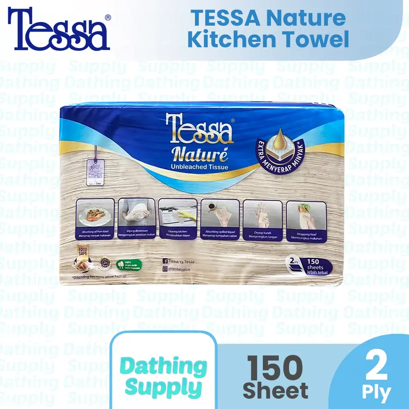 ( Paket 2 PACK ) Tissue Tessa Kitchen Towel Nature Coklat Isi 150 Sheet - 2 Ply / Tisu Dapur Unbleached 150 Lembar 3