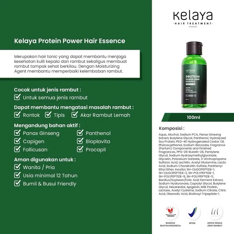 Kelaya Hair Tonic 100ml Protein Power Hair Essence Hair Tonic Rambut Rontok Vitamin Rambut Rontok 1