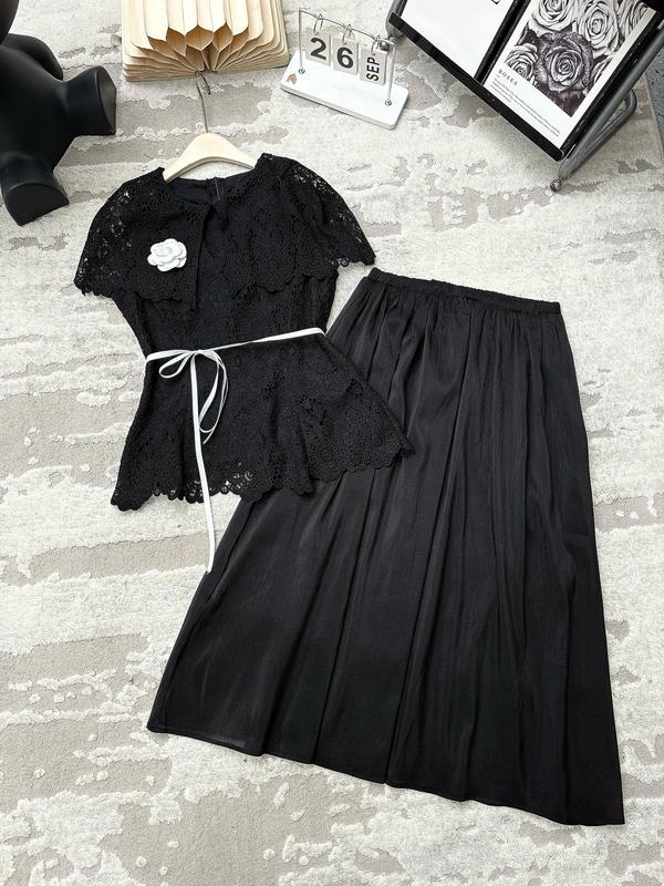   Bigsize 55-95kg  Set Áo Ren Mix Chân Váy Tơ Voan Tiểu Thư Dáng Dài  Cao Cấp Cho Nữ 