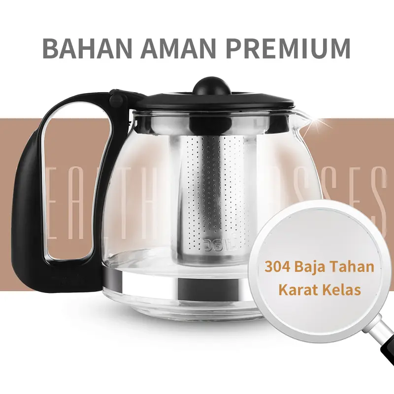 MINISO Set Teh Sederhana 5pcs Teh Ketel Kaca Teapot dengan 4pcs Gelas 1 Teapot Set 700ml Cangkir Stainless Steel Glass Teko 4