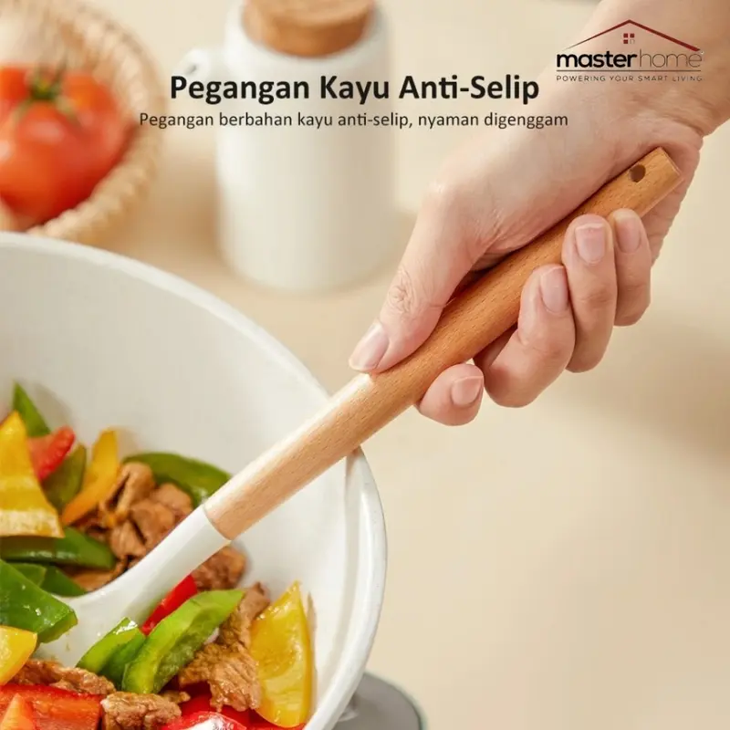 Masterhome Spatula Silikon Tahan Panas Tebal | Sutil Silikon Gagang Kayu | Silicone Utensil Premium | Sodet Silikon 2