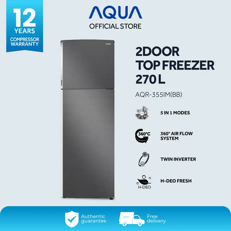 AQUA Elektronik  Kulkas 2 Pintu Twin Inverter 270L Navi Cooling AQR-355IM (DS/LS) 0