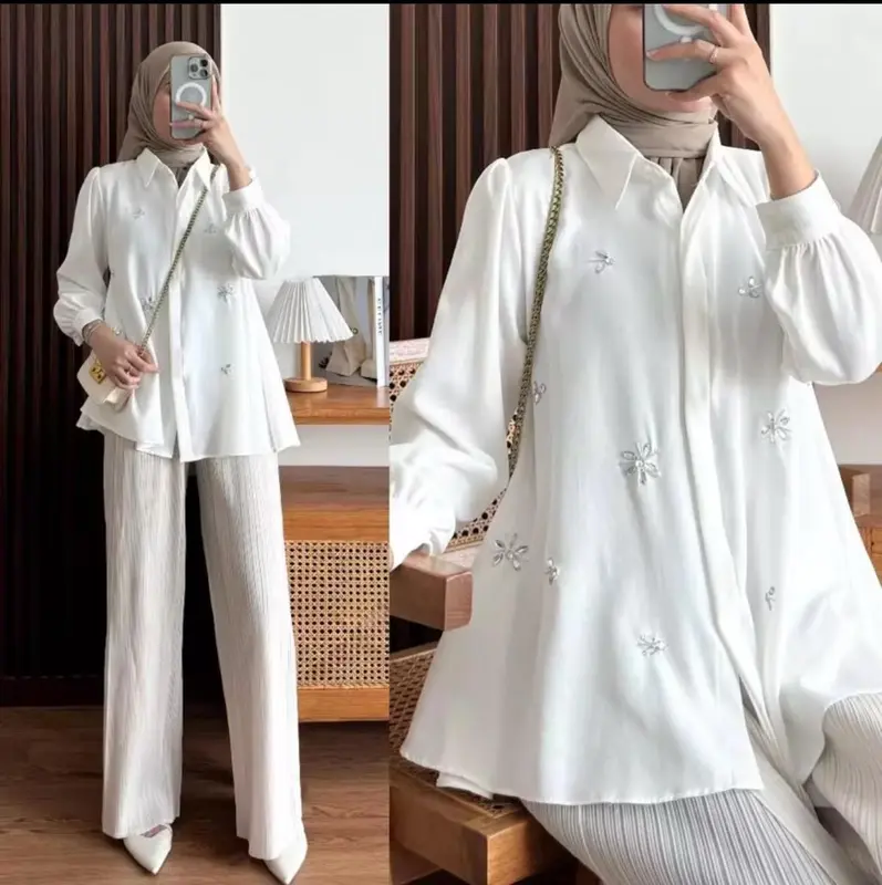 Kinaya Shakila blouse kemeja atasan fashion wanita kekinian Formal Kancing Muslim Panjang Santai Casual Hitam Katun Linen Kerja Basic Putih Crinkle Baju Airflow Oversize 4