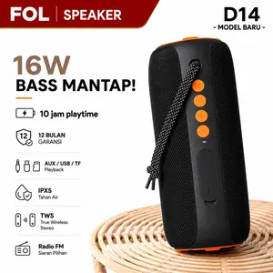 FOL Speaker Bluetooth Full Bass aktif D14 Waterproof Portabel 16W Musik Box Wireless  Super Bass mantap Outdoor COD