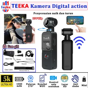 TEEKA [Action 2] 5K Camera Mini WIFI Kamera action Touch layar HD 270° Pocket WIFI Camcorder Body Cam wifi untuk Action Camera Rekam Vlog kamera vlog Mudah dibawa