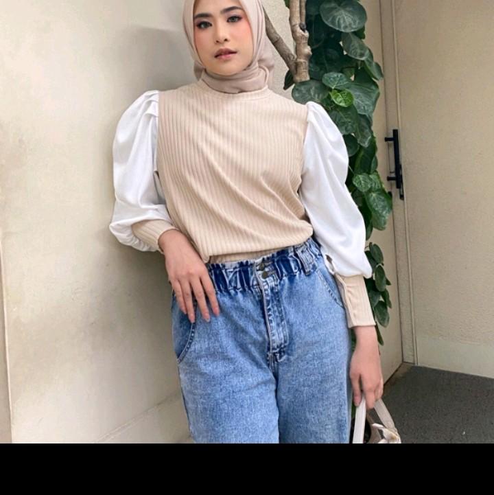 Atasan wanita oat - Atasan kekinian - Puff sleeve tope Cewek Casual 1