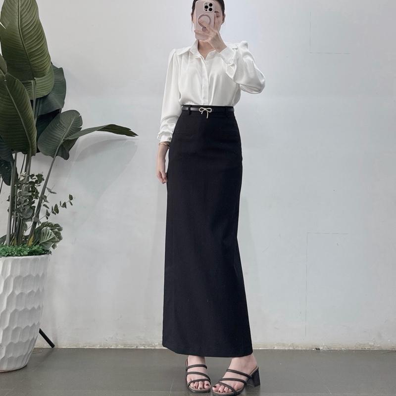 Chân váy công sở kaki chéo dáng bút chì túi mổ giả 2 bên ,sẻ tà sau hàng thiết kế độc quyền nhà Lo.xo’s House