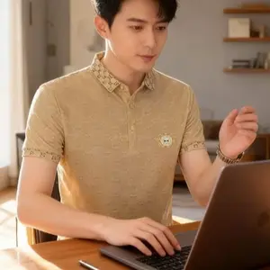 Kemeja polo pria model Korea lengan pendek tipis, berbahan sutra es, bernapas, dan berkualitas tinggi untuk musim panas.