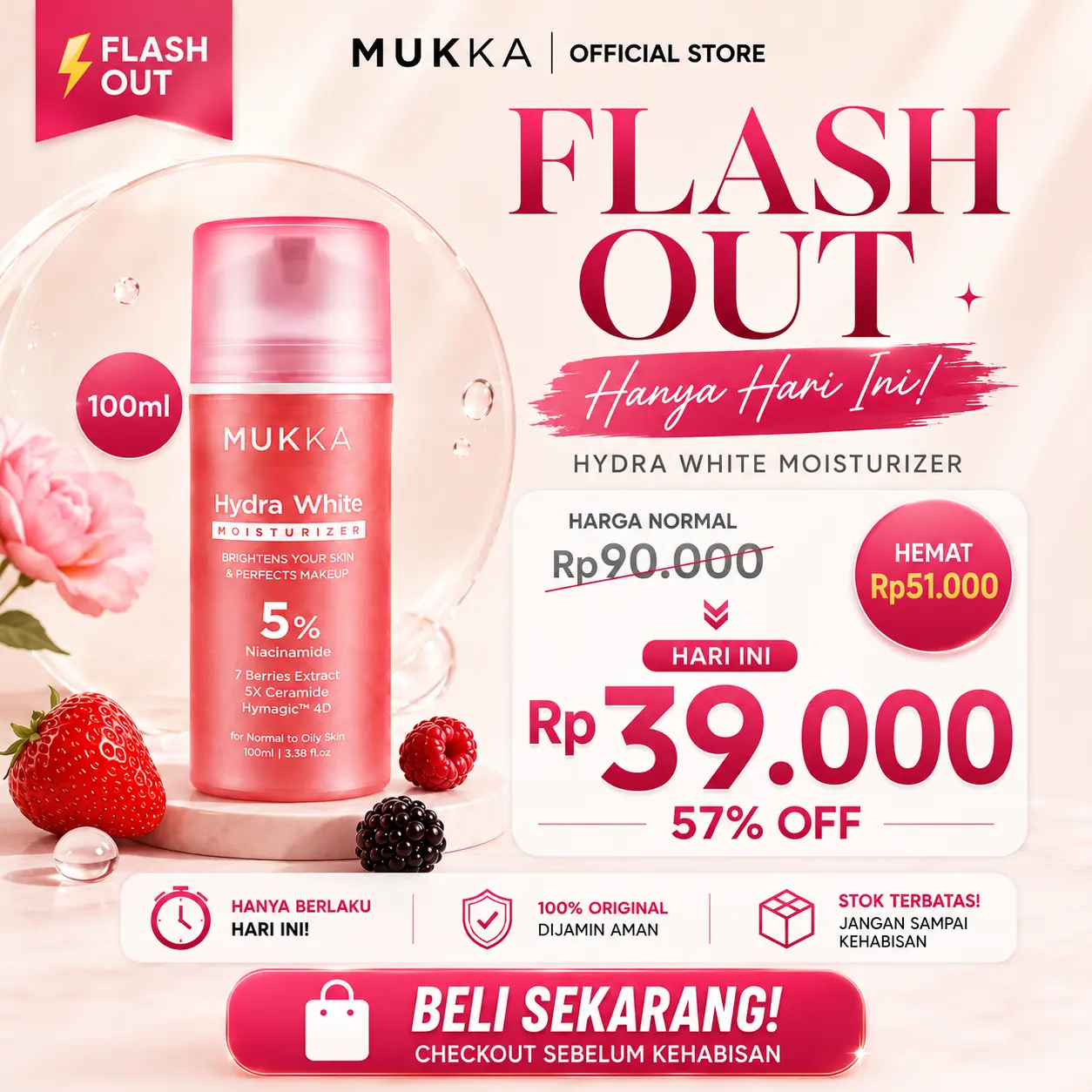 [PROMO] Mukka - Hydra White Moisturizer 100ml Pelembap Wajah Mencerahkan