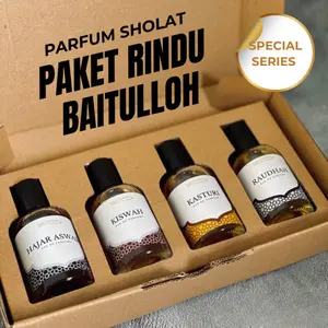 Baitulloh Parfum Rindu Tanah Suci Spesial Berbusana.id Series Paket 4 Botol Parfum Kasturi Raudhah Kiswah Wanginya Tahan Siang Malam