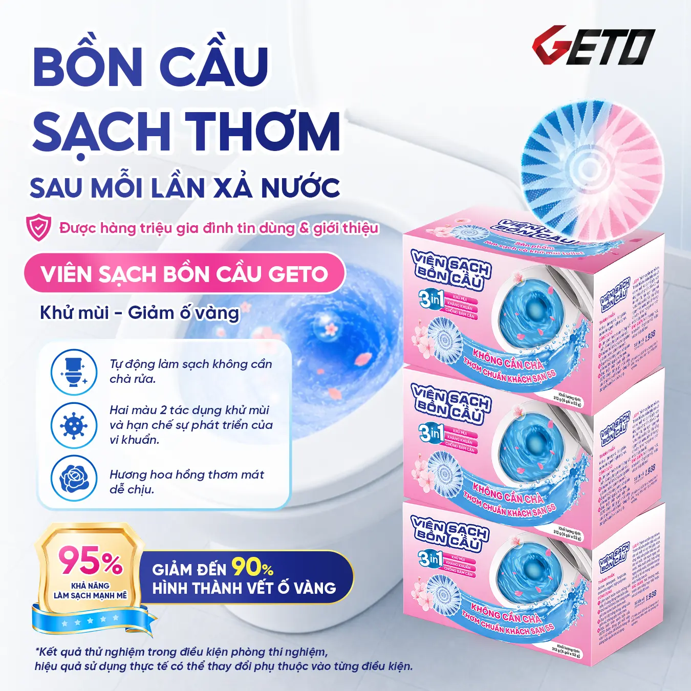 Viên sạch bồn cầu Geto sạch khuẩn, sạch mảng bám khử mùi toilet Làm Sạch