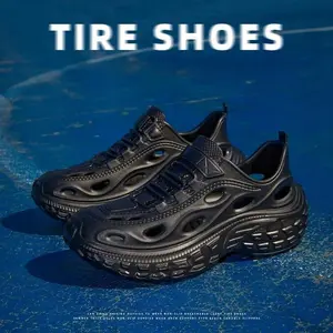Fluffy&SoleCo Sandal olahraga luar ruangan Lembut dan nyaman TIRE SHOES hitam dengan desain berlubang bernapas anti slip soket ban tahan lama cocok untuk kegiatan luar ruangan musim panas 202512304616