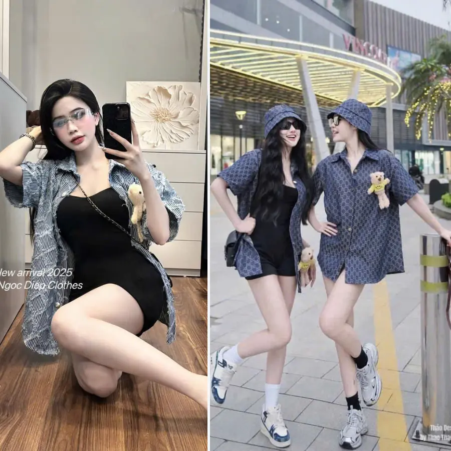 Sơ mi jean rách tua rua ngắn tay kèm gấu thiết kế phong cách cuốn hút trẻ trung