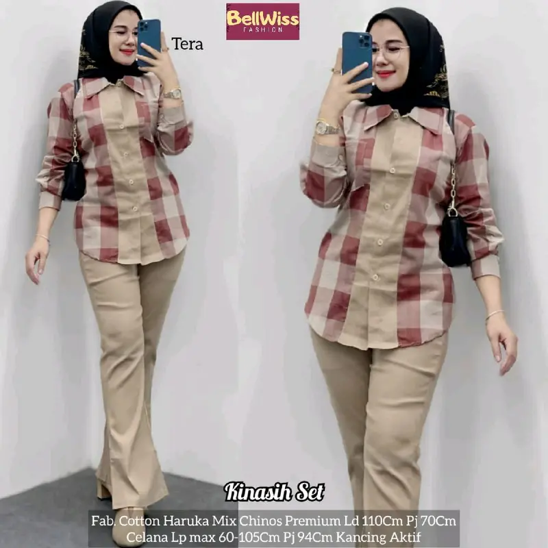 KINASIH ONESET SETELAN  WANITA BAHAN KAOS ASTER PREMIUM MOTIF KOTAK 3
