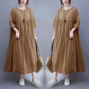 Dress Jumbo Rayon remium lengan karet 7/3 dress midi oversize korean style Casual Wanita Nyaman Gaun