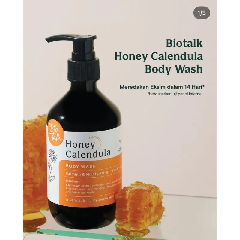 BIOTALK HONEY CALENDULA BODY WASH Melembabkan dan Menenangkan Kulit Eksim Psoriasis Sensitif Alergi Kering 300ML 0