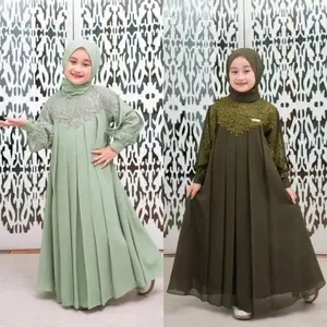 Inara kids set khimar gamis anak perempuan usia 5-13 tahun S.M.L.XL / gamis lebaran anak terbaru Baju Muslim Ceruty Variasi Mutiara