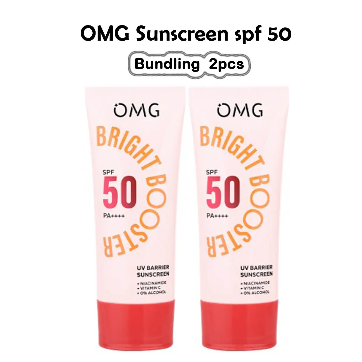 (2pcs) OMG Oh My Glow Bright Booster UV Barrier Sunscreen SPF 50 PA++++ Sunblock, Mencerahkan Wajah Facial Pencerah Kusam Vitamin Muka