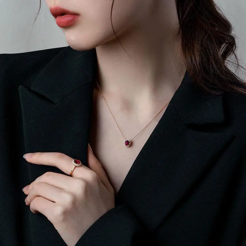 Jewelry Lover - Neck-1-1 - Set Kalung, Anting, Cincin - Athalia - Korean Style COD Merah Necklace - Zirconia Stone