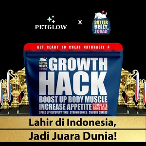 Vitamin Gembul Growth Hack by Petglow X Butter Belly Vitamin Penggemuk Kucing 1 Pouch untuk 90 Hari Pemakaian Penambah Nafsu Makan Berat Badan Pembentuk Otot Kucing Kitten Adult Sultan Pet Glow Up Vitamin Bulu Rontok Recovery Monster RC Gastrointestinal
