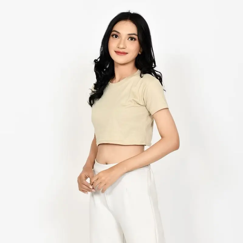 Crop Top Korean Style | Kaos Polos Crop Top Fashion Kekinian | Atasan Wanita Fashion | Baju Santai Bahan Adem | COD Bisa Bayar Ditempat Basic Tee Pendek 5