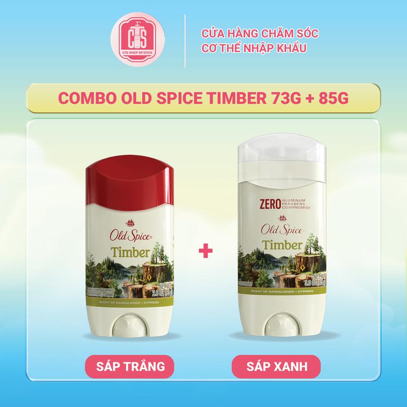 Sáp lăn khử mùi Old Spice hương Timber - Sáp xanh 85g + Sáp trắng 73g Khử Mùi Hôi lăn khử