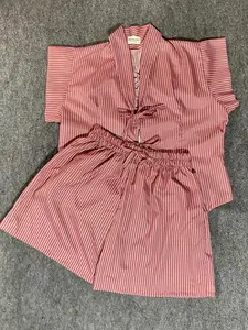 One Set kemeja vest crop stripe Rompi Top Cewek Casual dan Celana Haruka Hotpants