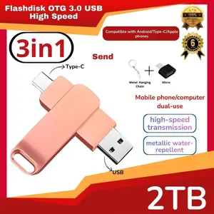 [3in1] OTG Storage -C 2TB High Speed 64GB 2TB Anti Air untuk Penyimpanan Komputer OTG Warna Pink Hitam Silver  Bisa digunakan di Android dan iOS