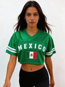 Camiseta corta estampada de la camiseta del Mundial 2026 de México | Camiseta bebé “El Tri” para fans | Conjunto para el día del juego en Norteamérica 2026: Mundial Estados Unidos–Canadá–México | Ropa callejera estilo Y2K para el día del juego