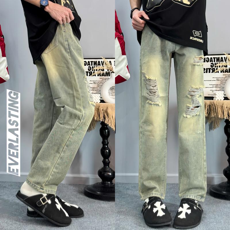 quần jean ống suông rách thời trang phong cách