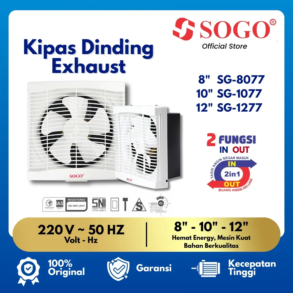 SOGO Kipas Angin Dinding Exhaust Fan 12" SG-1277 - 2 Fungsi, Hemat Energi, Mesin Kua, Tidak Berisik, Cocok untuk Ruang Kerja & Tamu