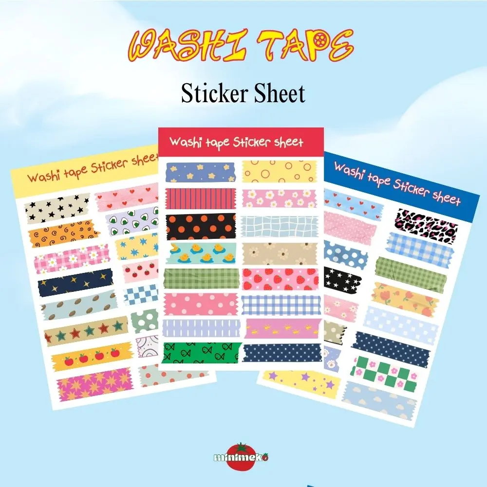 Sticker Sheet Washi Tape A6 Kiss Cut Peel Off | Stiker Lucu Aesthetic untuk Journaling Scrapbook Laptop HP