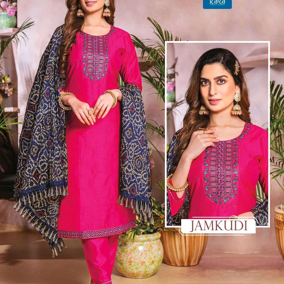 ESHA FASHION CHANDERI SILK PUNJABI SUIT READYMADE Baju Dress Lembut
