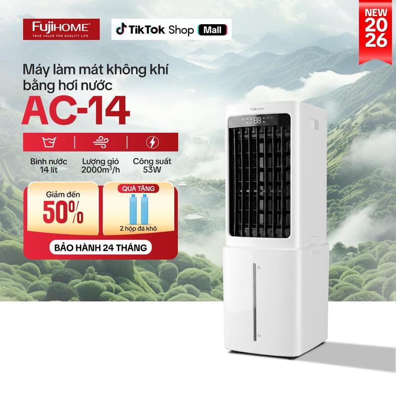 Fujihome Máy Làm Mát Không Khí Hơi Nước AC-14 Thiết Kế Nhỏ Gọn Tiết Kiệm Điện Bình Nước 14L Điều Khiển Cảm Ứng & Từ Xa