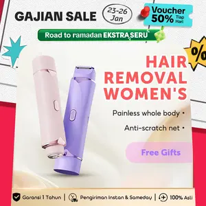 Onlife Alat Cukur Wanita Mini Epilator Shaver Hair Pencukur Bulu Ketiak Desain Kepala Ganda Tahan Air IP67 & Gift Senter Cepat Facial Gatal Halus Kaki Mesin Tangan Wajah