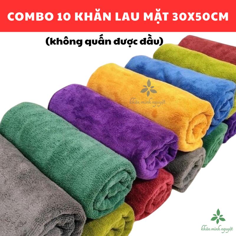   không phải khăn gội  COMBO 10 Khăn lau mặt 30x50cm: dùng làm khăn lau mặt làm nail lau xe lau bàn ghế máy móc.. mềm mịn thấm hút không đổ lông 