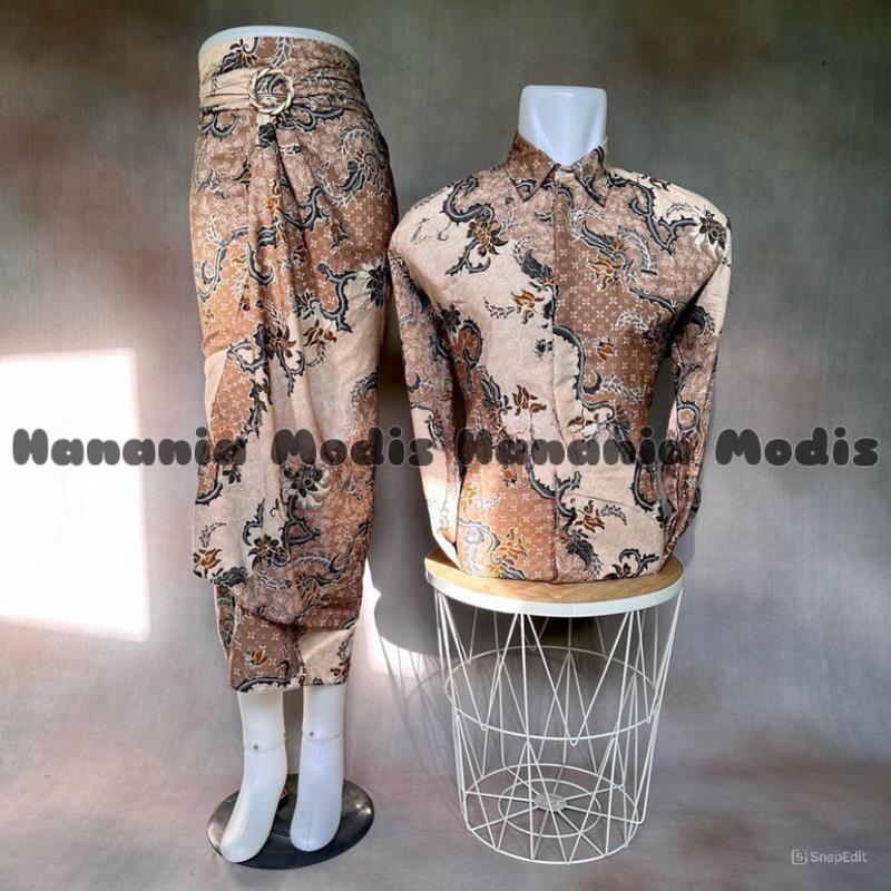 KEMEJA BATIK LENGAN PANJANG COUPLE ROK LILIT / BATIK ROK LILIT PASANGAN / KEMEJA BATIK SET ROK LILIT 1