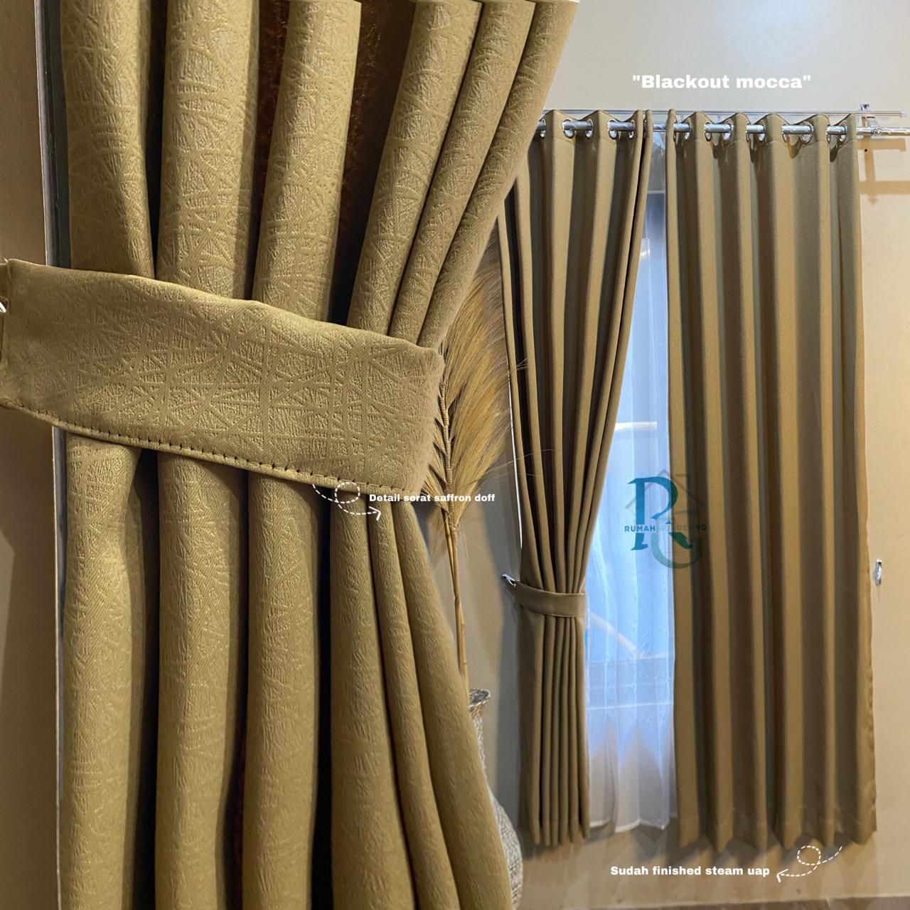 Gorden Jendela Dan Pintu Kamar Aesthetic Gordeng Penyekat Ruang Tamu Minimalis Polos Bahan Blackout Tebal Serat Embos sudah terdapat Tali