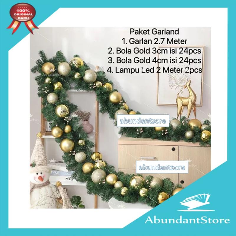 Dekorasi Hiasan Natal Garland Daun KAWAT Lilit 2,7 Meter 200T Premium Murah 0