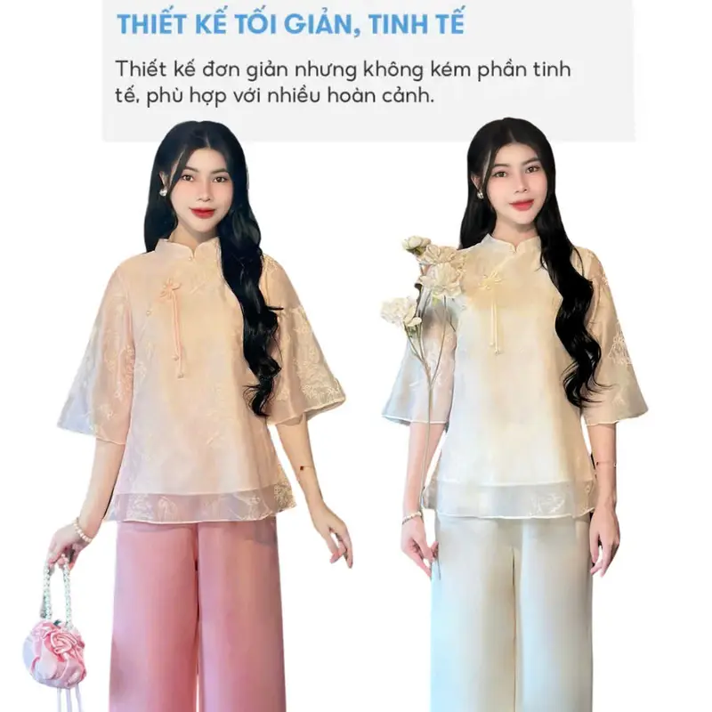 (MA50) Pháp phục đi chùa THUKEO mẫu tơ in 2 lớp mềm mịn cổ tàu thanh lịch Women Nữ 2