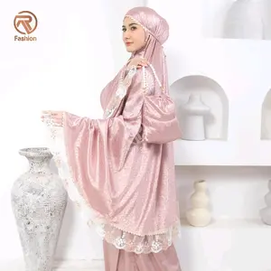 Ra Fashion - Mukena Allena 2in1 Series Dewasa Embos Sutra Silk Jacquard Renda Tile Mewah Jumbo Lembut Dan Nyaman  Travel